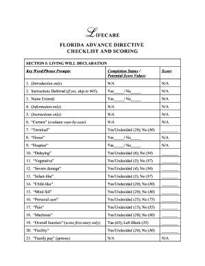 Florida Advance Directive Checklist and Scoring