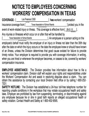 Texas Workers' Compensation Notice to Employees