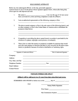 Sole Source Affidavit
