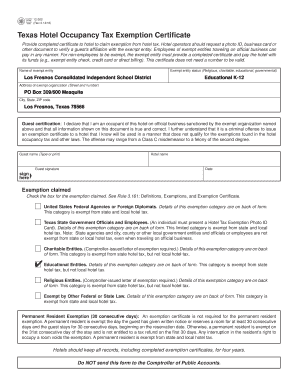Texas Hotel Occupancy Tax Exemption Certificate