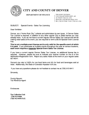Denver Special Events Sales Tax License Application