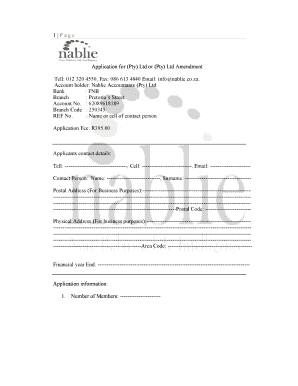South Africa Company Amendment Application