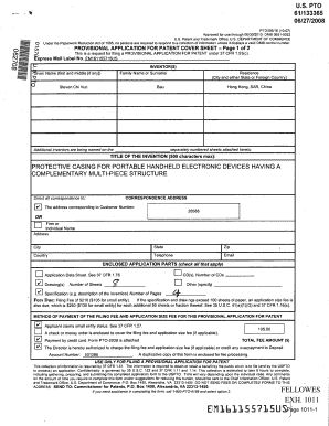 Provisional Patent Application Cover Sheet