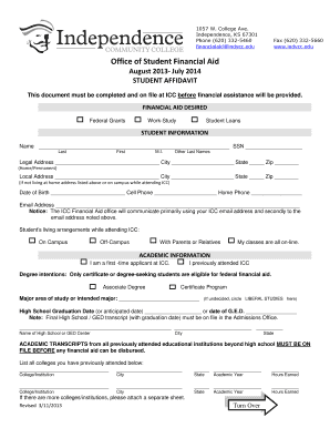 Student Financial Aid Affidavit