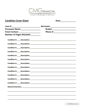 Mortgage Loan Condition Cover Sheet