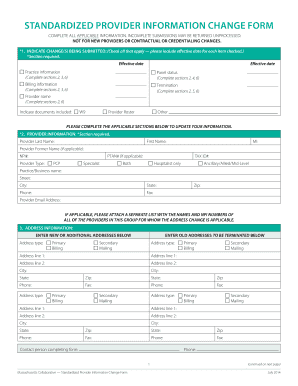 Standardized Provider Information Change Form