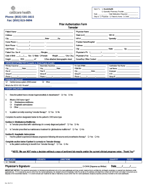 Prior Authorization Form for Temodar