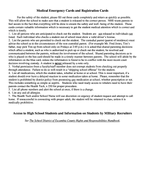 Student Medical Emergency and Registration Cards