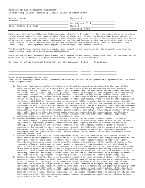 Resolution and Signature Authority for Depository Designation