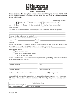 Plastic Card Affirmation Form