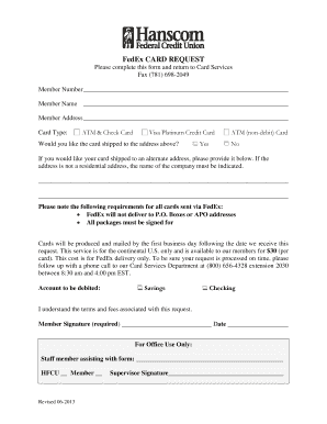 FedEx Card Request Form
