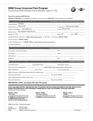 BMW Group Corporate Fleet Program Customer Information Form