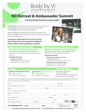 ViSalus Leadership Kickoff Event Registration Form