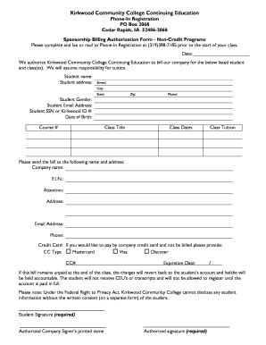 Sponsorship Billing Authorization Form