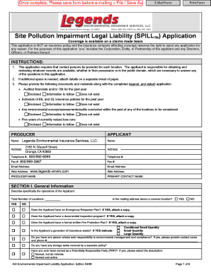 Site Pollution Impairment Legal Liability Application