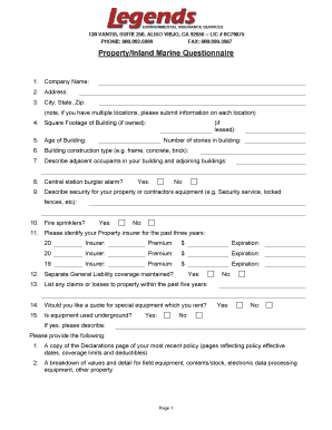 Property Inland Marine Questionnaire