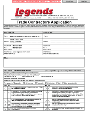 Trade Contractors Application Form
