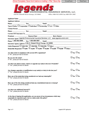 UST Insurance Application Form