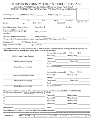 Henderson County Public School Childcare Registration Form