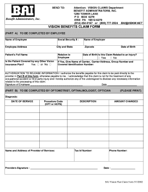 Vision Benefits Claim Form