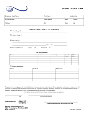 Dental Change Form