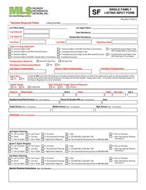 Single Family Listing Input Form