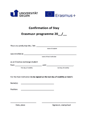 Erasmus+ Confirmation of Stay