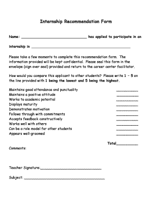 Internship Recommendation Form