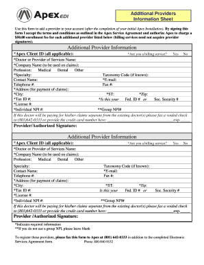 Apex Additional Provider Information Form