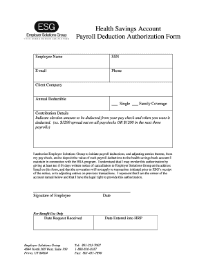 Health Savings Account Payroll Deduction Authorization Form