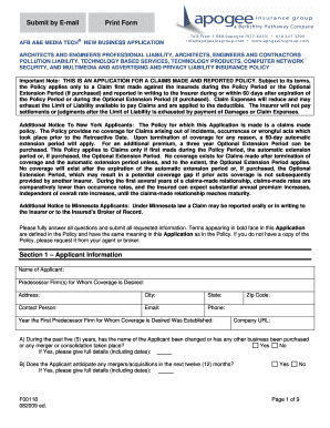 AFB A&E Media Tech Professional Liability Insurance Application