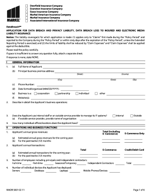Data Breach and Privacy Liability Insurance Application