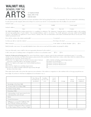 Mathematics Recommendation Form