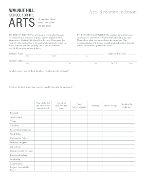 Arts Recommendation Form