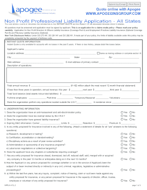 Non Profit Professional Liability Application