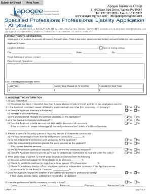Professional Liability Insurance Application