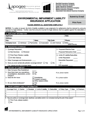 Environmental Impairment Liability Insurance Application