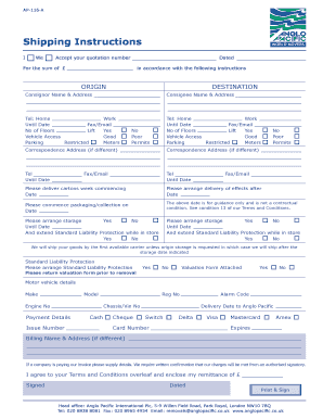 Shipping Instructions Form