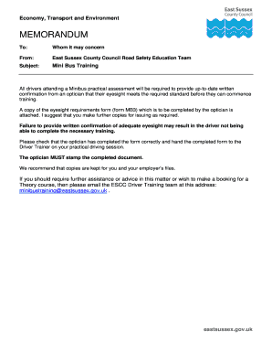 Minibus Driver Eyesight Requirements Form