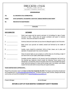 Preventative Maintenance Memorandum