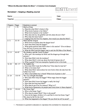 Reading Journal Worksheet
