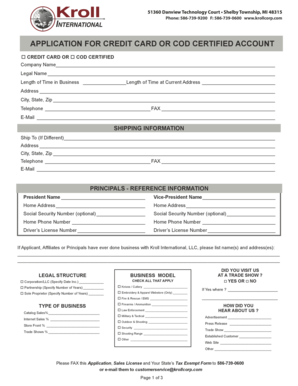 Application for Credit Card or COD Certified Account