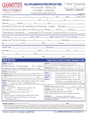 RA and Inflammation Prescription Form