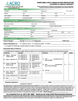 Injectable Anti-Coagulation Medication Statement of Medical Necessity