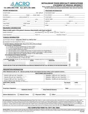 Botulinum Toxin Specialty Medication Statement of Medical Necessity