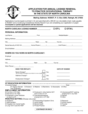 North Carolina Occupational Therapy License Renewal Form