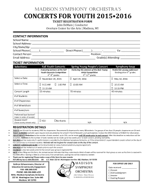 Madison Symphony Orchestra Youth Concert Registration Form