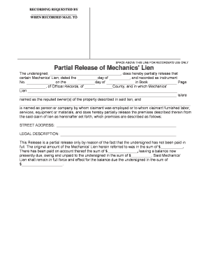 Partial Release of Mechanics' Lien