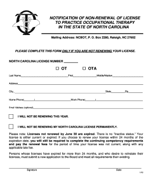 North Carolina License Non-Renewal Notification
