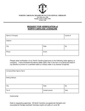 Request for Verification of North Carolina Licensure
